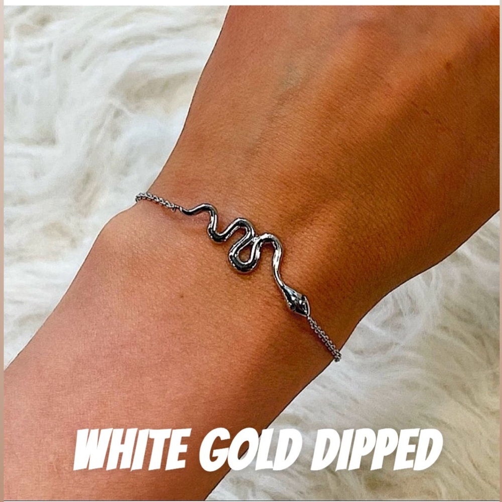 🆕🌿🤍LUCKY CHARM: WHITE GOLD DIPPED (Silver)  Snake Bracelet